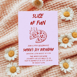 Red Minimal Slice of Fun Pizza Birthday Invitation