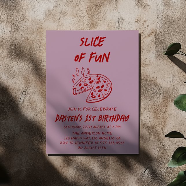 Red Minimal Slice of Fun Pizza Birthday  Invitation (Creator Uploaded)