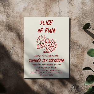 Red Minimal Slice of Fun Pizza Birthday  Invitation