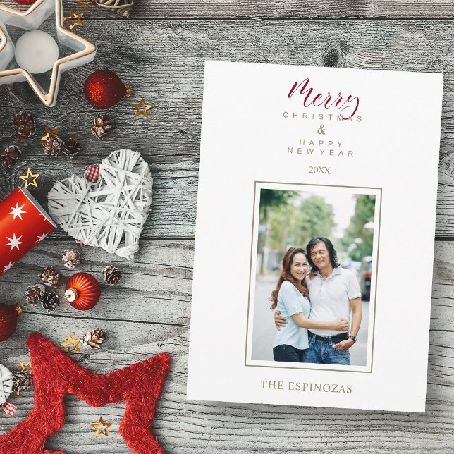 Red Minimalist Chic Merry Christmas Photo Family (Creator Uploaded)