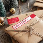 Red Minimalist Christmas Merry and Bright Address Wrap Around Label<br><div class="desc">This cute red white Christmas address label will make a great addition to your Holiday cards. Great for small business holiday Christmas mailing. You can easily add sender's name and return address on the back of the envelope.</div>