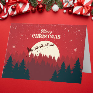 Red Minimalist Christmas Night Scene Card