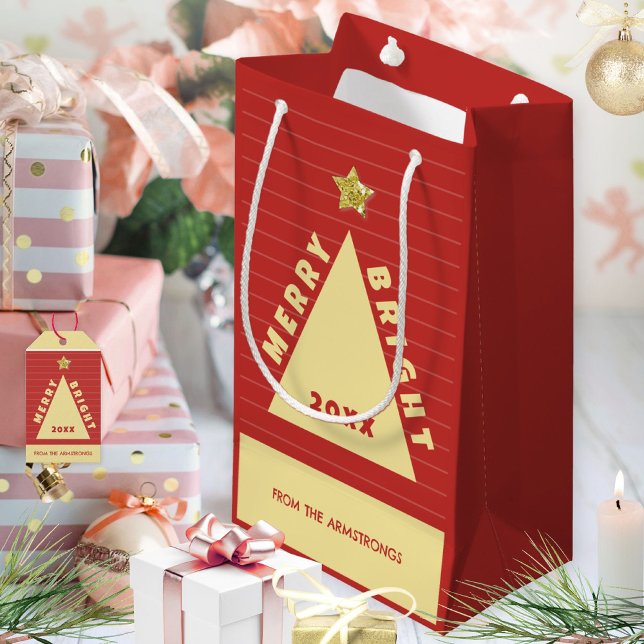 Red Minimalist Christmas Tree Name Small Gift Bag (Red Minimalist Christmas Tree Name Small Gift Bag ©Susanne Sachers - Sunny Mind 🌞)