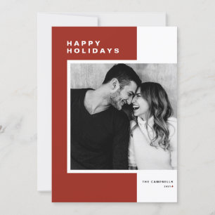 Red Minimalist Colour Block Happy Holidays Photo Holiday Card