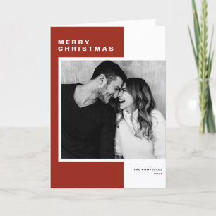 Red Minimalist Colour Block Merry Christmas Photo Holiday Card