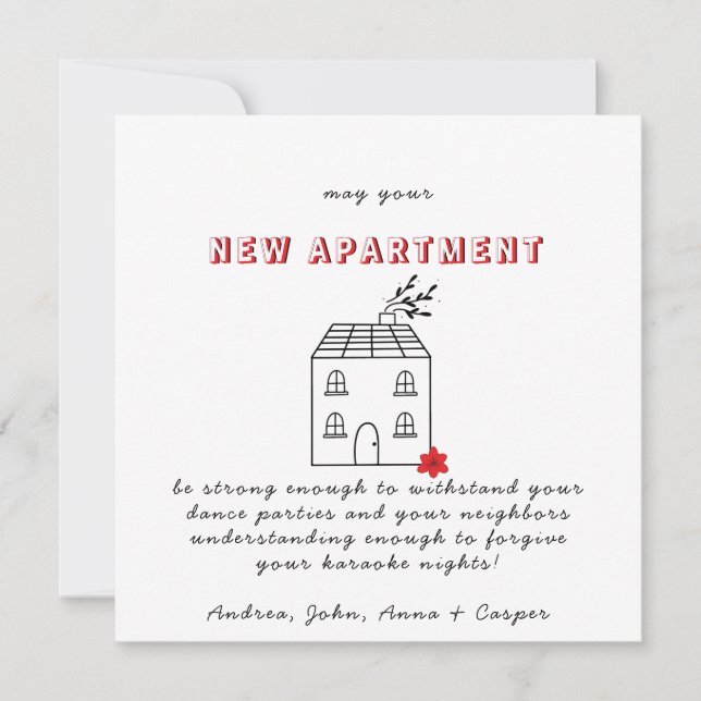 RED MINIMALIST  Congrats On Your New Apartment Holiday Card (Front)