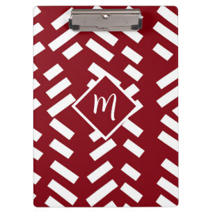 Red Minimalist Diagonal Striped Pattern, Monogram Clipboard