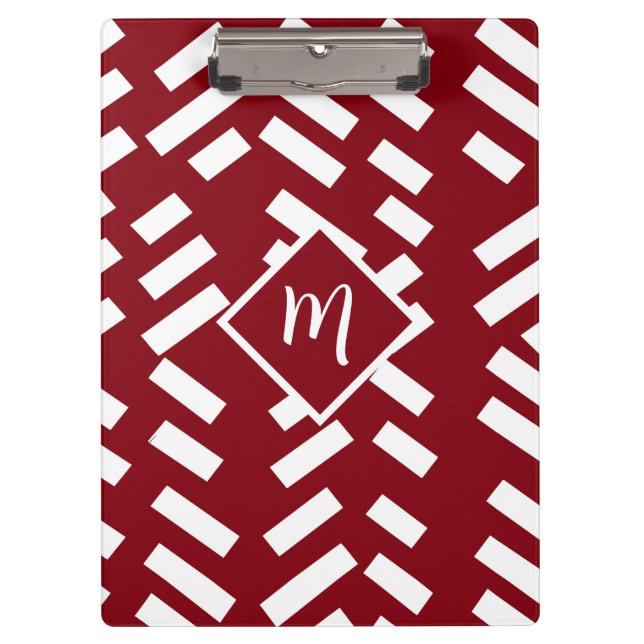 Red Minimalist Diagonal Striped Pattern, Monogram Clipboard (Front)