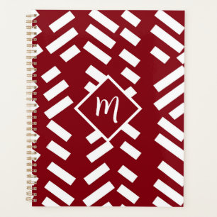 Red Minimalist Diagonal Striped Pattern, Monogram Planner