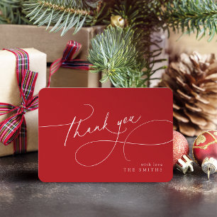 Red Minimalist Elegant Script Christmas Thank You