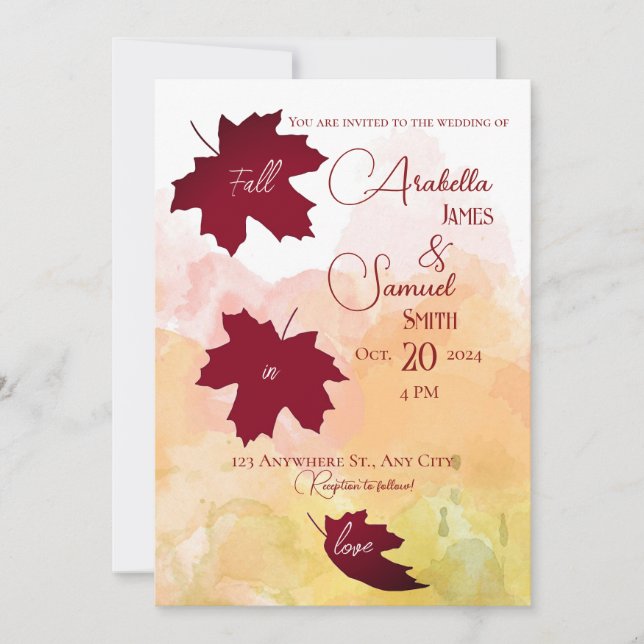Red Minimalist Fall in Love Wedding Invitation (Front)