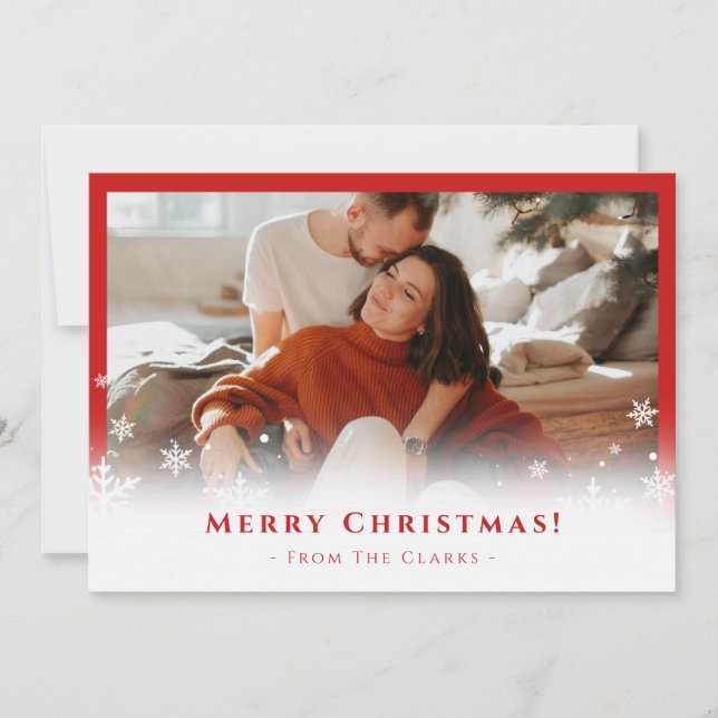 Red Minimalist Family Greeting Merry Christmas Holiday Card (Front)