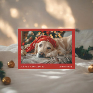 Red Minimalist Funny Happy Pawlidays Christmas Holiday Card