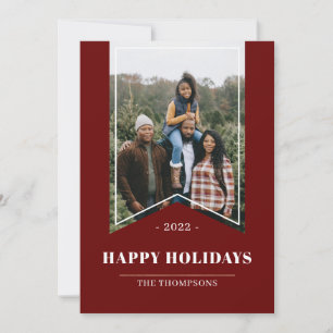 Red Minimalist Happy Holidays Photo Ribbon 2021 Holiday Card