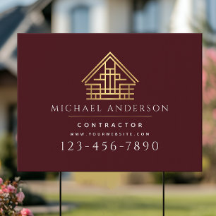 Red Minimalist Home Building Contractor Luxe  Garden Sign