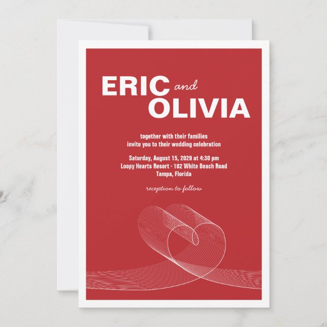 Red Minimalist Loopy Love Lines Wedding Invite (Front)
