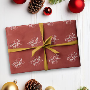 Red Minimalist Merry & Bright Christmas Wrapping Paper