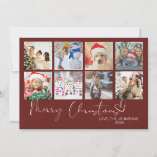 Red Minimalist Merry Christmas 9 Photo Collage Holiday Card