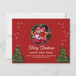 Red Minimalist Merry Christmas Happy New Year  Holiday Card