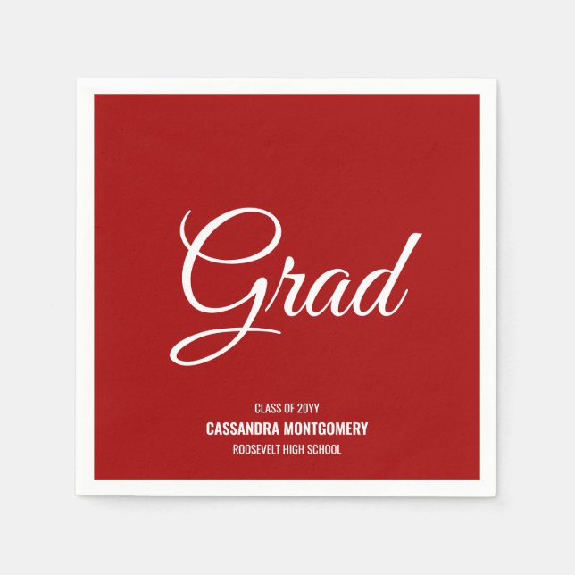 Red Minimalist Modern Graduation Party Napkin (Front)