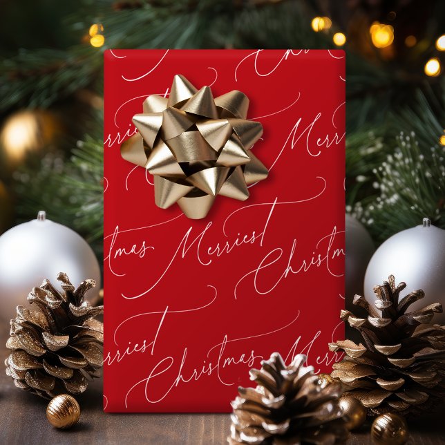 Red Minimalist Modern Script Merriest Christmas Wrapping Paper (Red Minimalist Modern Script Merriest Christmas Wrapping Paper)