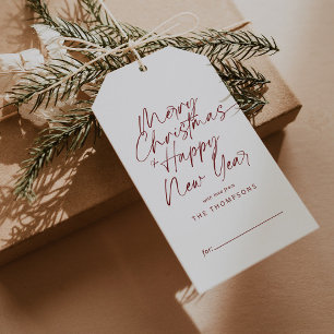 Red Minimalist Modern Script Merry Christmas Gift Tags