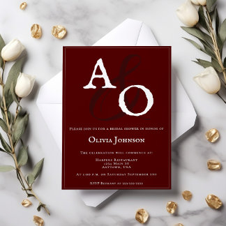 Red Minimalist Monogram Bridal Shower Invitation
