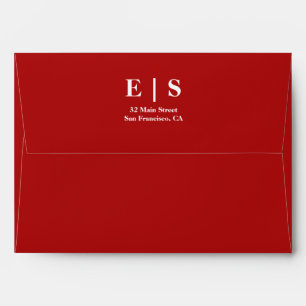 Red Minimalist Monogram Couple Photo Wedding Envelope