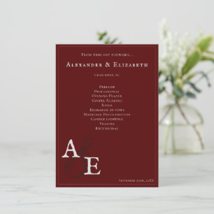 Red Minimalist Monogram Wedding Program