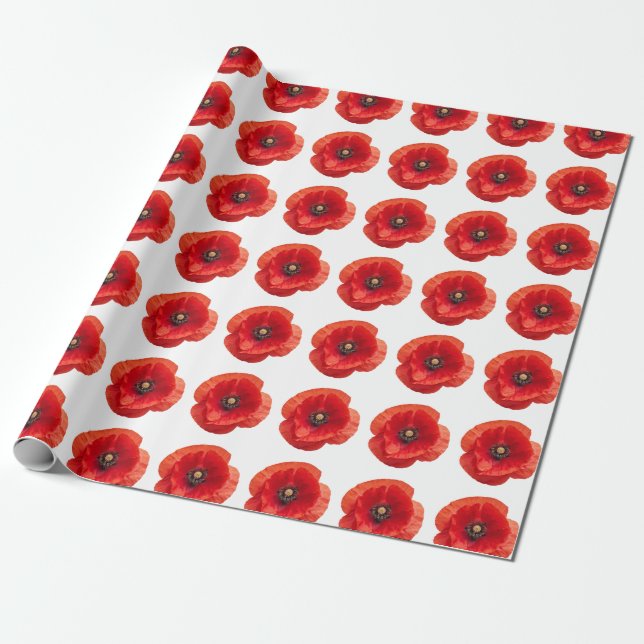 Red minimalist poppy  wrapping paper (Unrolled)