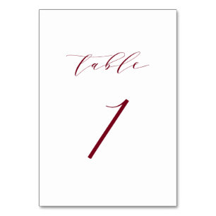 Red Minimalist Script Wedding Table Number 1