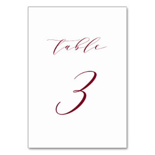 Red Minimalist Script Wedding Table Number 3