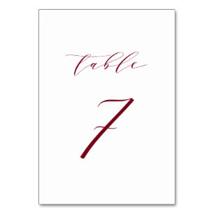 Red Minimalist Script Wedding Table Number 7