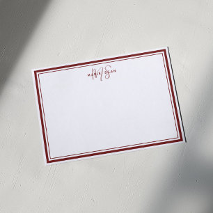 Red Minimalist Simple Monogram Two Border Card