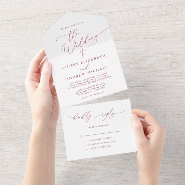 Red Minimalist Wedding All In One Invitation (Tearaway)