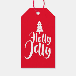Red Minimalistic Calligraphy Holly Jolly To From Gift Tags