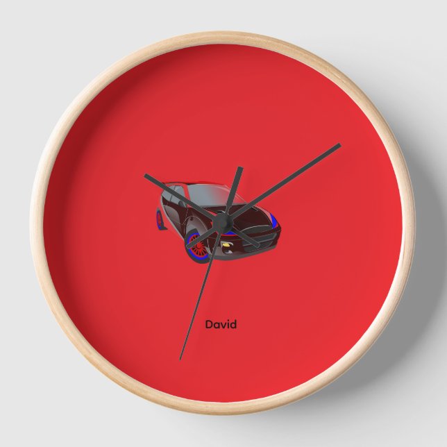 Red Minimalistic Custom Photo Name Personalised  Clock (Front)
