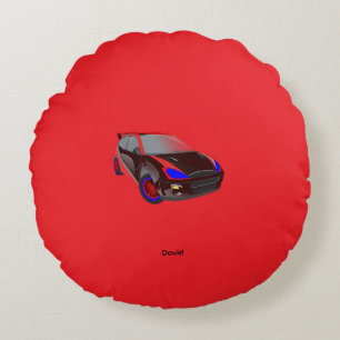 Red Minimalistic Custom Photo Name Personalised Round Cushion