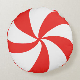 Red mint candy Round Pillow