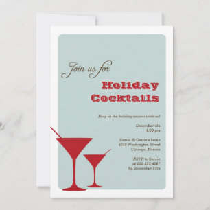 Red mint Christmas holiday cocktail martini retro Invitation