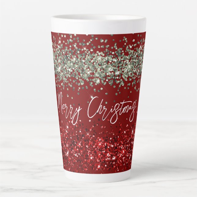 Red Mint Green Glitter Sparkle Christmas Latte Mug (Front)
