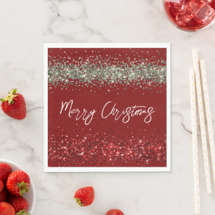 Red Mint Green Glitter Sparkle Christmas Napkin