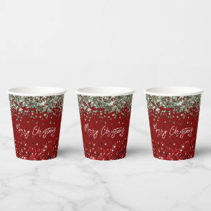 Red Mint Green Glitter Sparkle Christmas Paper Cups
