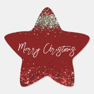 Red Mint Green Glitter Sparkle Christmas Star Sticker