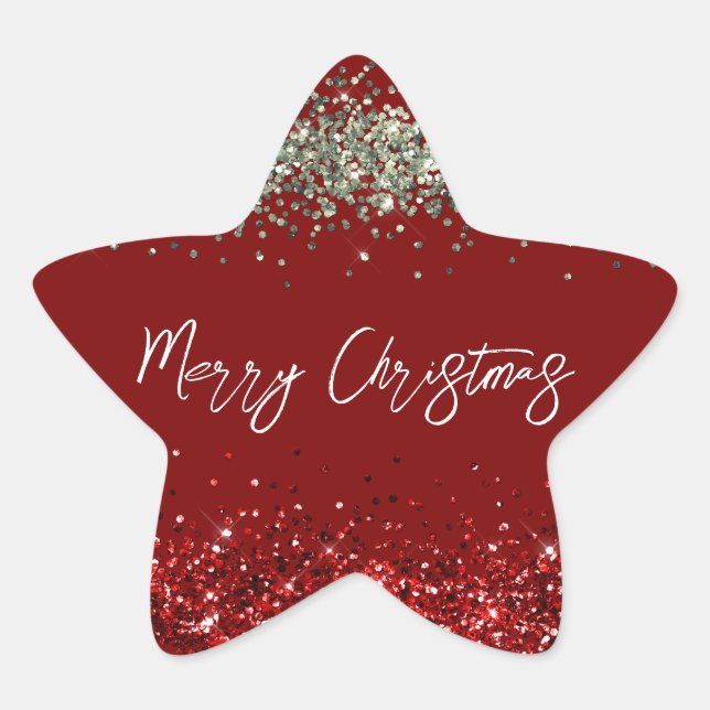 Red Mint Green Glitter Sparkle Christmas Star Sticker (Front)