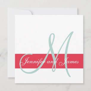 Red, Mint Green Monogram Names Simple Wedding Invitation