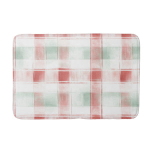 Red Mint Peppermint Mocha Plaid Stripes Christmas Bath Mat