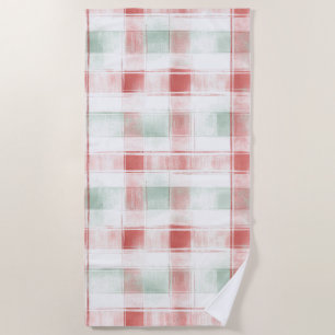 Red Mint Peppermint Mocha Plaid Stripes Christmas Beach Towel