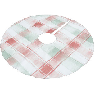 Red Mint Peppermint Mocha Plaid Stripes Christmas Brushed Polyester Tree Skirt
