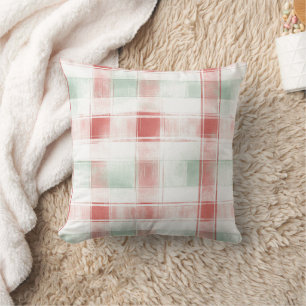 Red Mint Peppermint Mocha Plaid Stripes Christmas Cushion